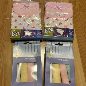 New Bundle of  2 Infant newborn 2 pack bodysuits and 2 4pack wash cloths
